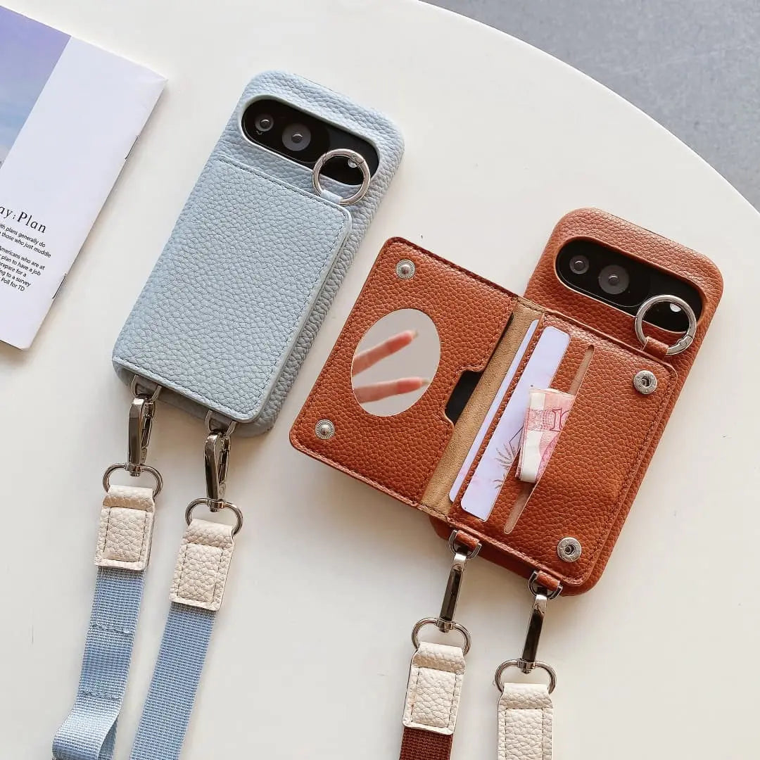 Wallet phone case with built-in mirror