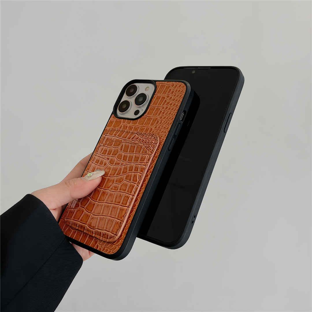 croc leather phone case with card slot