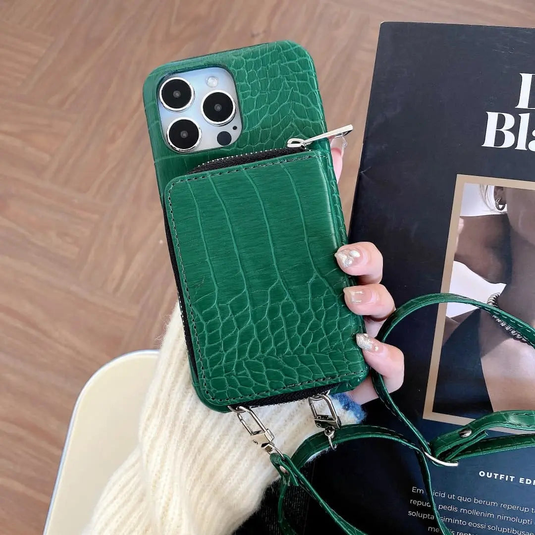 green leather wallet iphone case