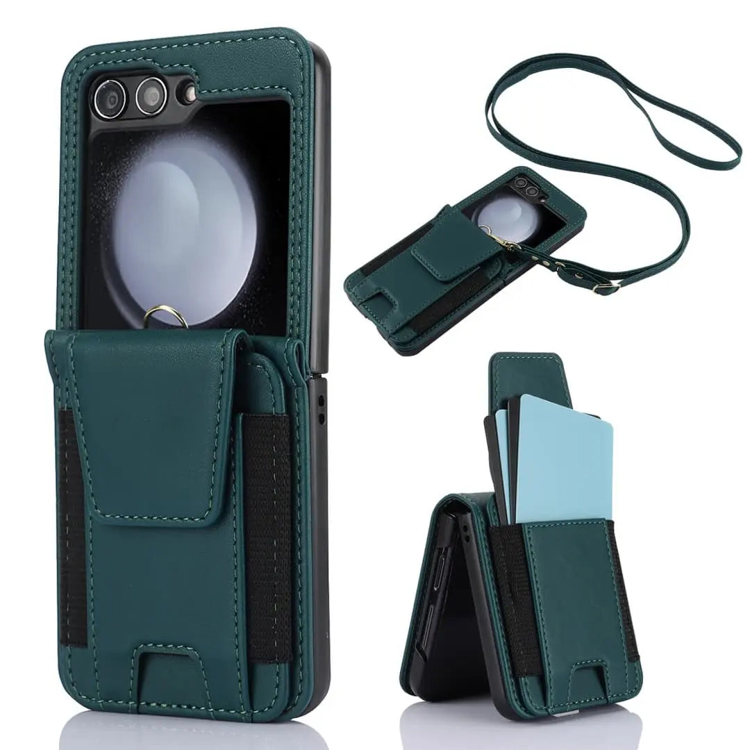 green Flip 5 leather crossbody case