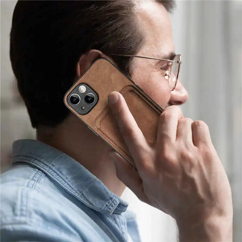 retro leather iphone case with card holder