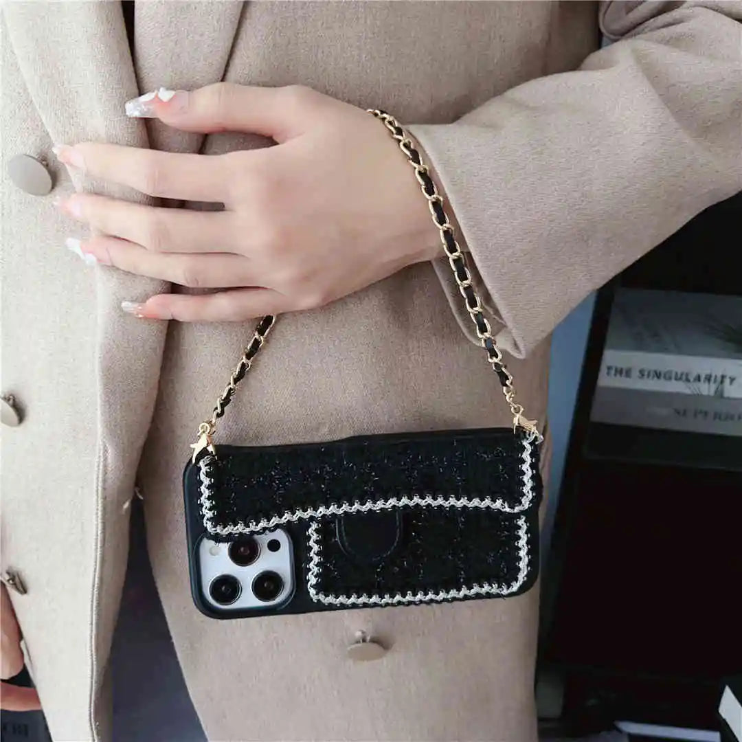 black fabric wallet iphone case