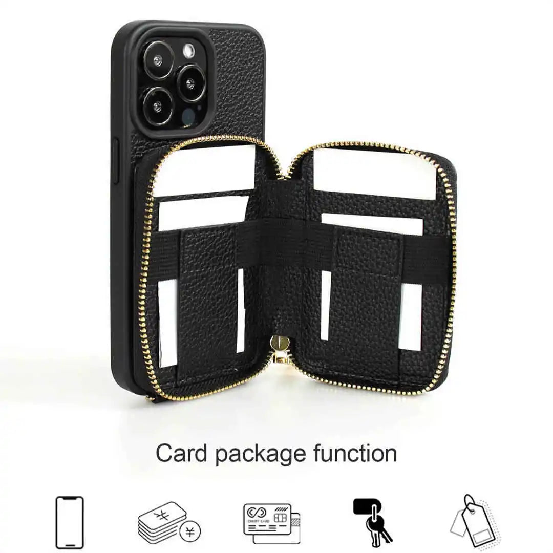 zipper wallet iPhone cover pebble leather