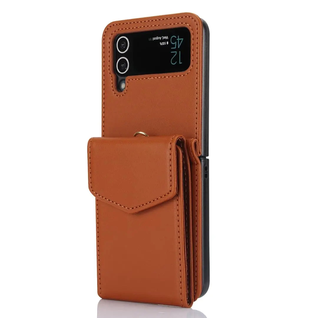 brown Galaxy z flip 4 wallet case
