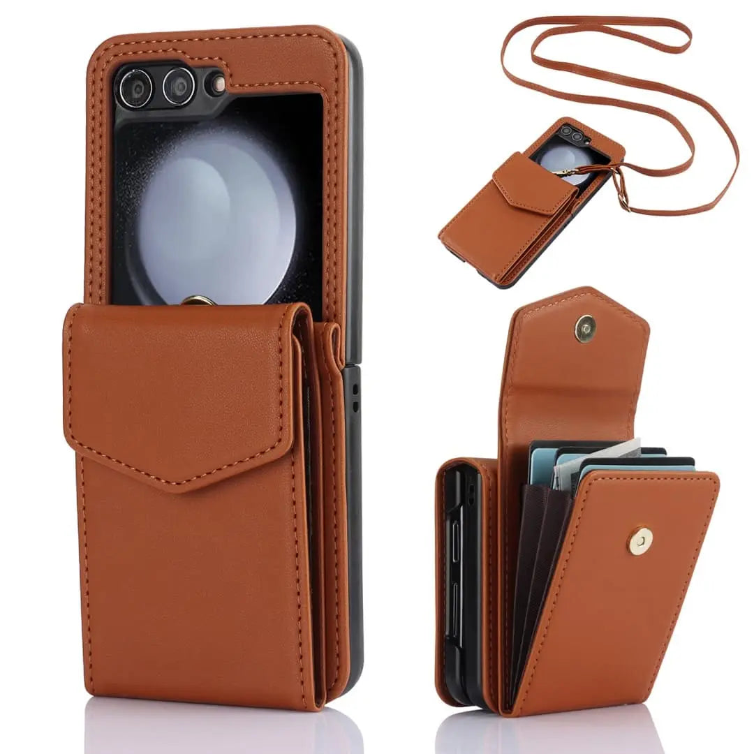 brown crossbody galaxy z flip 5 wallet case