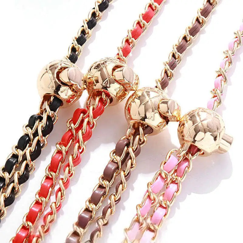 Detachable Woven Leather Crossbody Phone Strap Chain with Adjustable Metal Ball