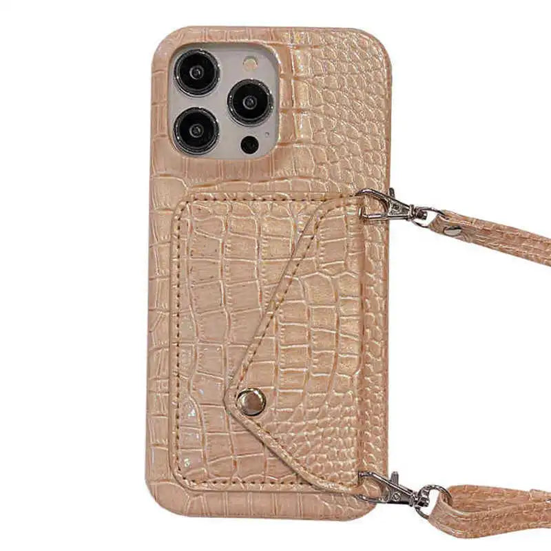 Crossbody Croc iPhone Case with Strap and Card Holder
