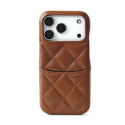 mocha quilted phone case with card holder on a white background