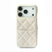 White Quilted phone case with card holder on a white background