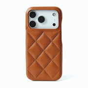 Brown quilted phone case on a white background