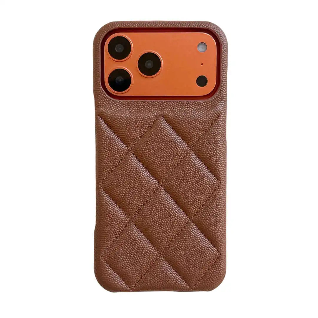 mocha quilted phone case on a white background