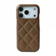 taupe quilted phone case on a white background