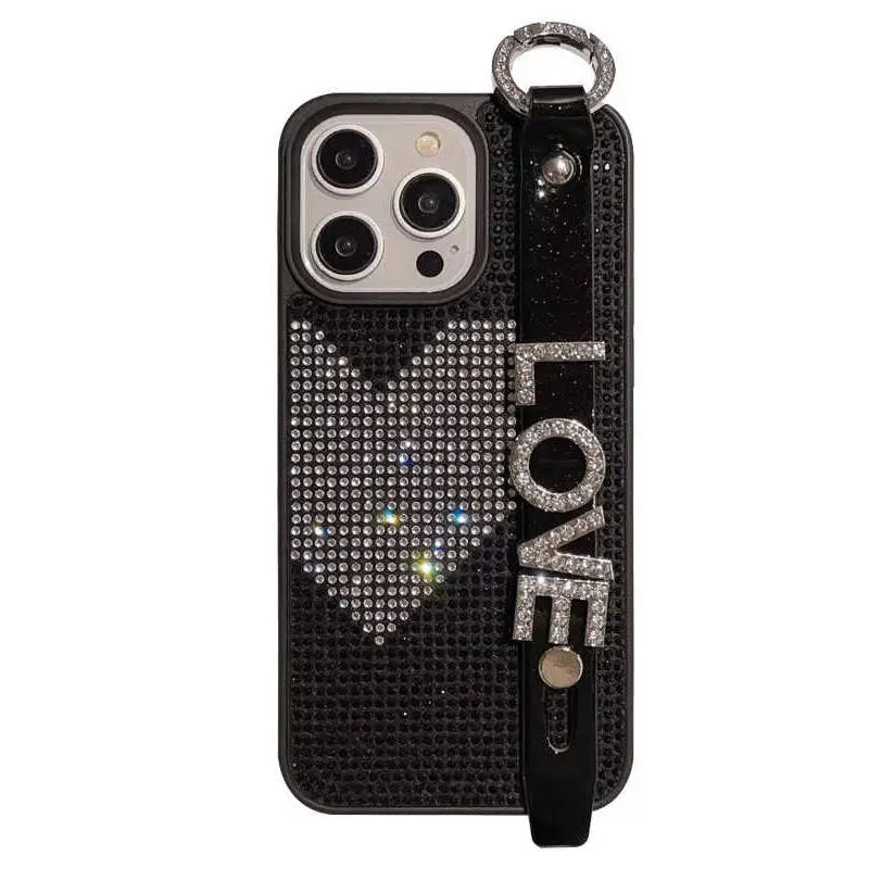 Glitter Heart Wristband iPhone Case with Diamond Ring