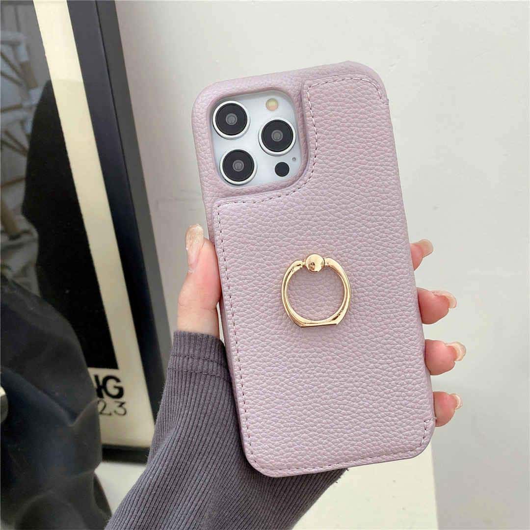 iPhone Wallet Case With Finger Ring Holder and Built-in Cosmetic Mirro