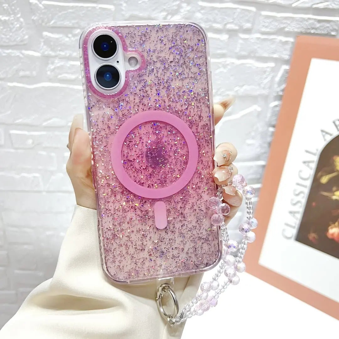 pink Sparkly phone case with strap