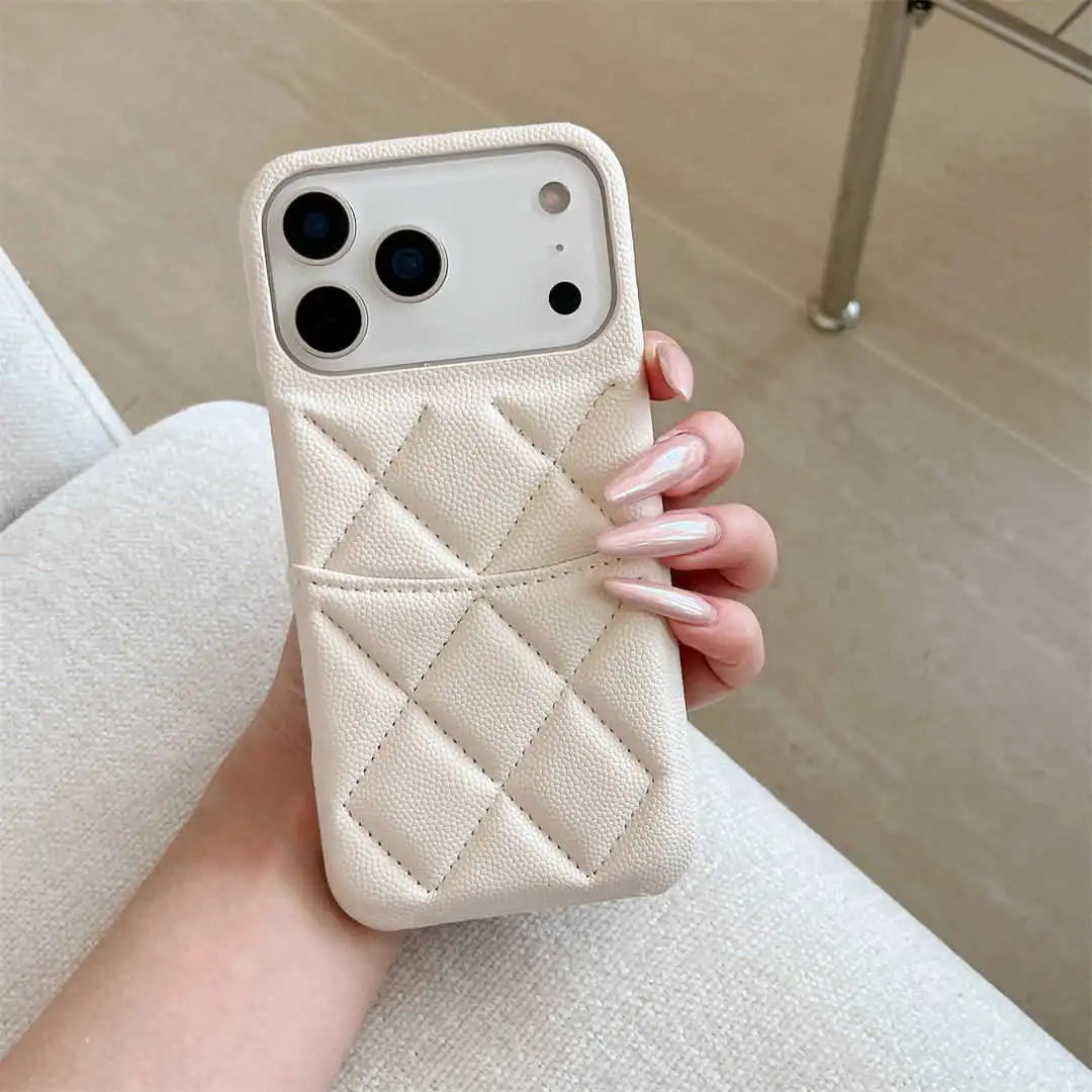 sesigner beige phone case with card holder 