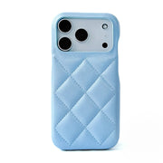 Blue quilted phone case on a white background