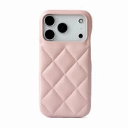 Pink quilted phone case on a white background