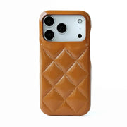 Brown quilted phone case on a white background