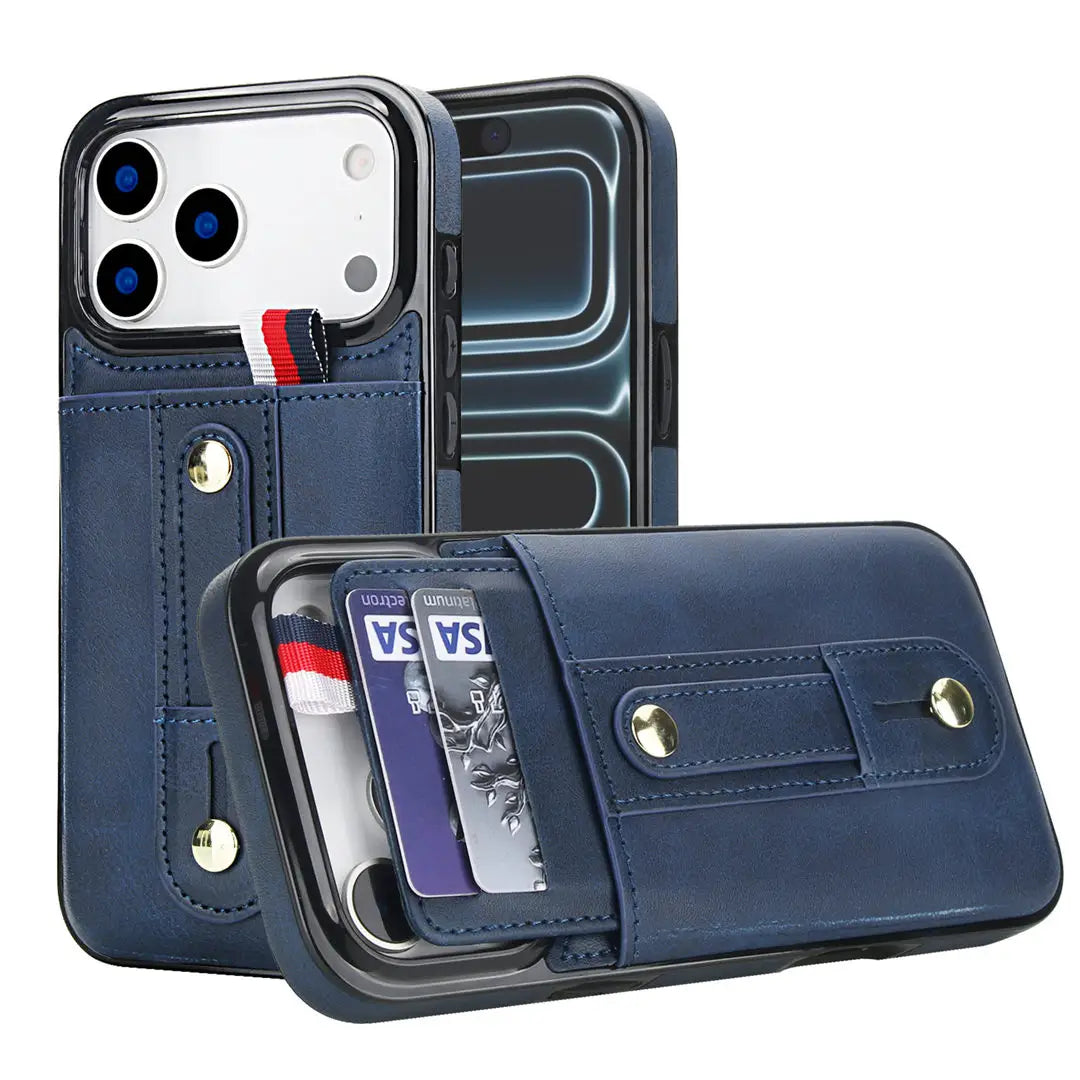 iPhone wallet case with hidden card slot navy