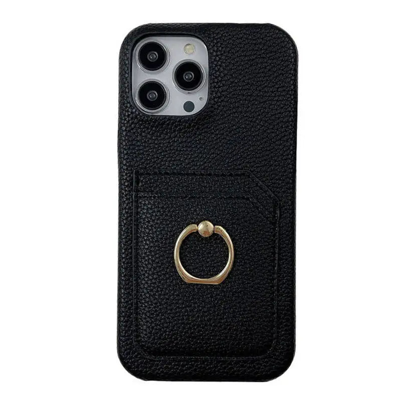 leather iPhone case with card holder and ring