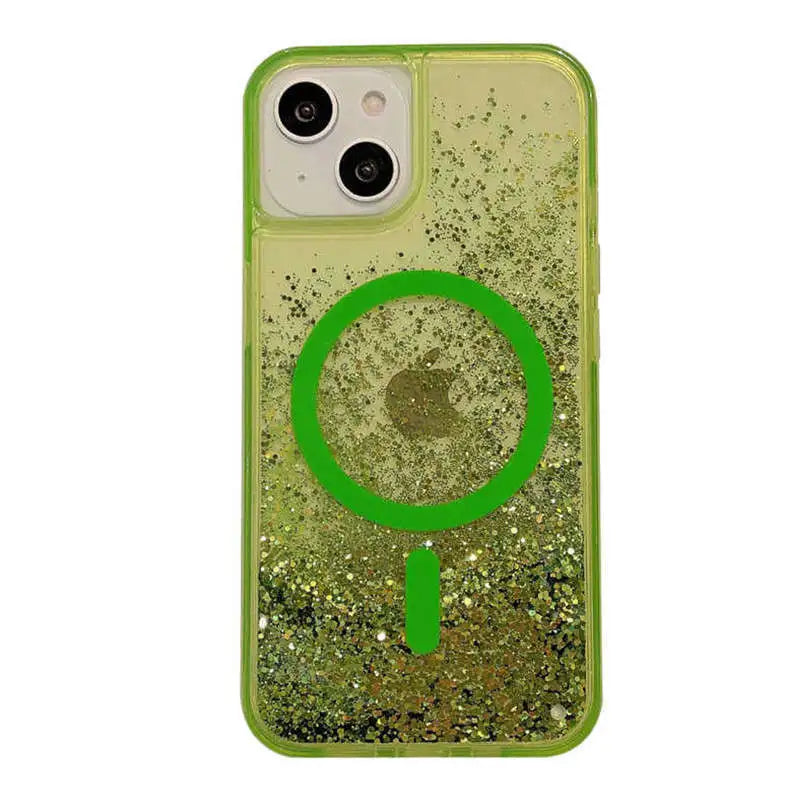 lime green liquid glitter phone case
