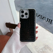 black croc leather iPhone case