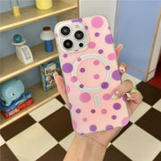 purple and pink polka dot iphone case