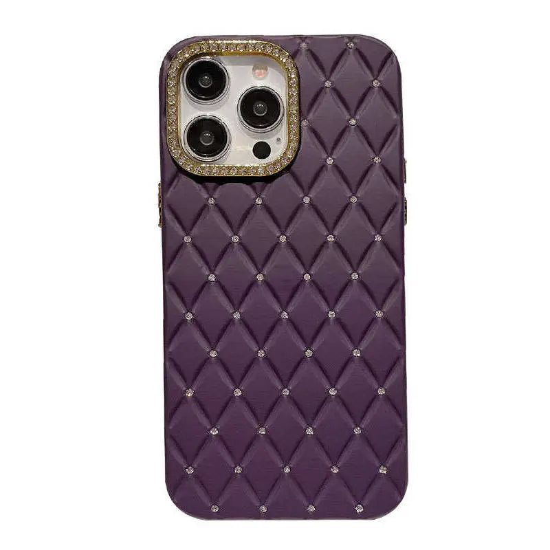 Textured Diamond Pattern iPhone Case with Glitter Lens Frame