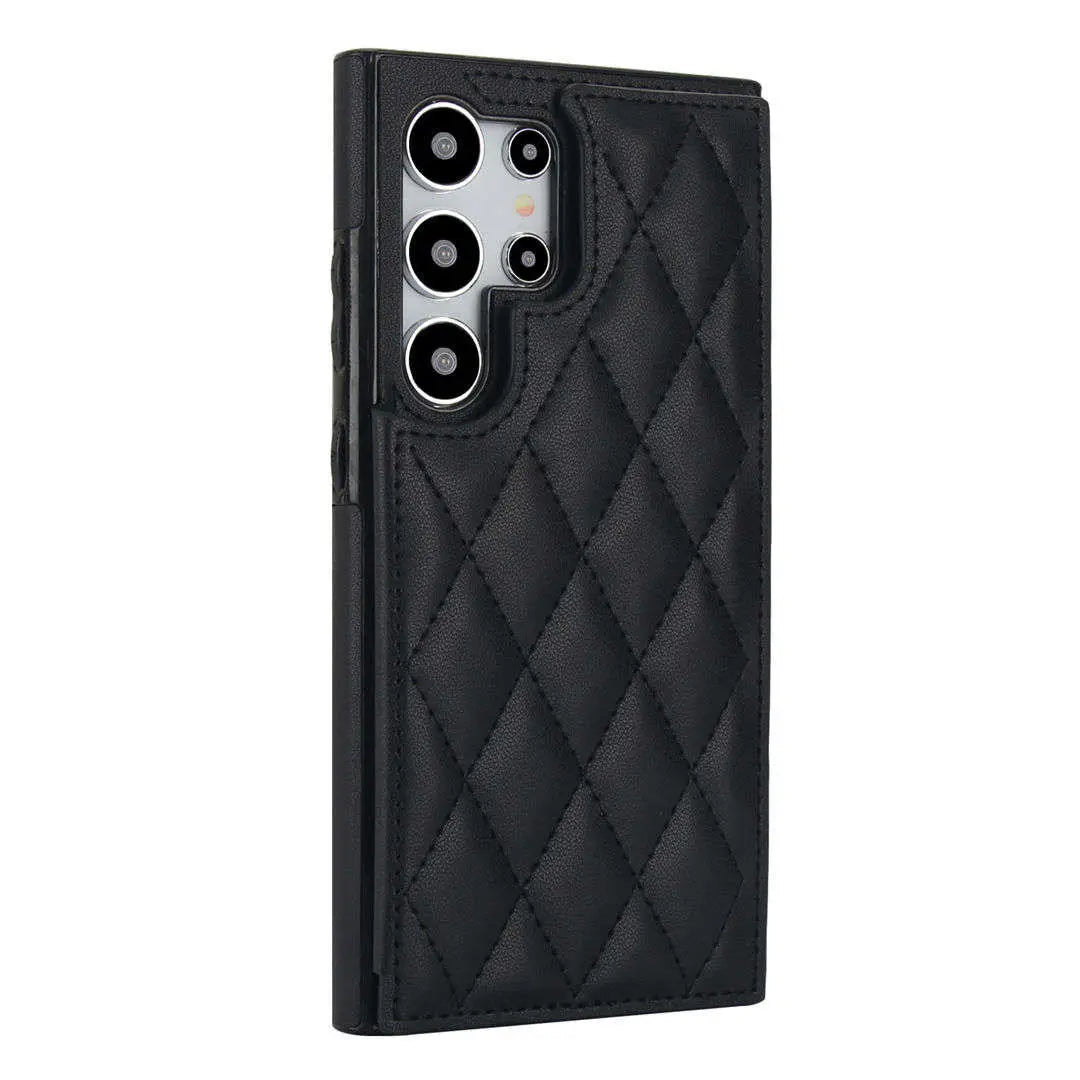 Black quilted phone case Samsung on a white background