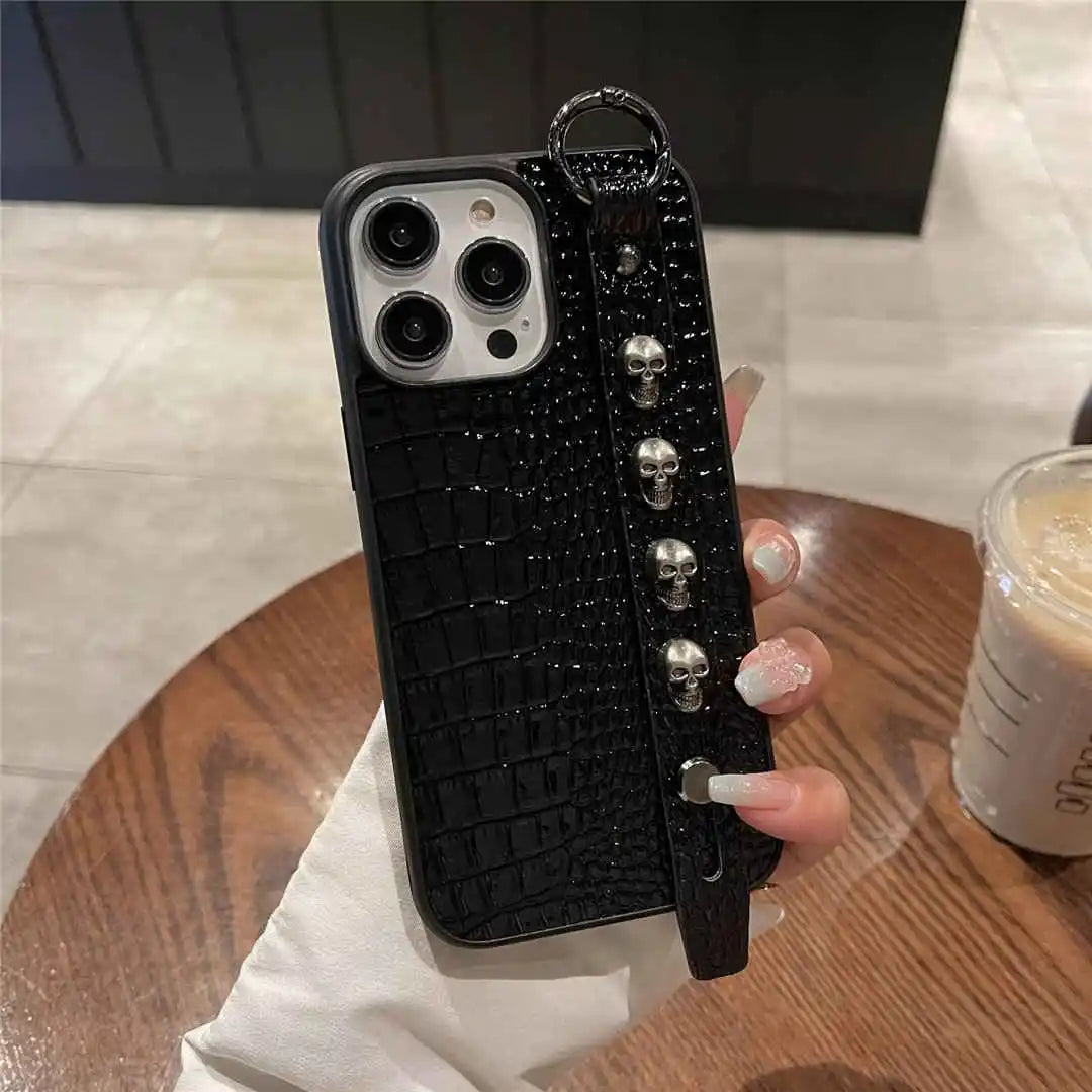 leather iphone case with wrist loop