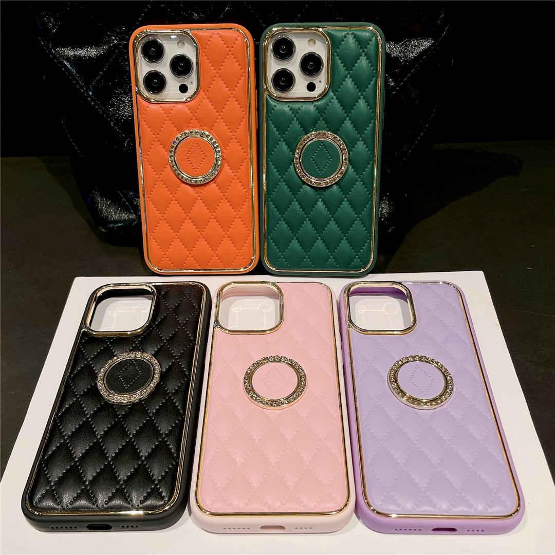 Diamond Grid Pattern Soft Leather iPhone Case with Phone Ring