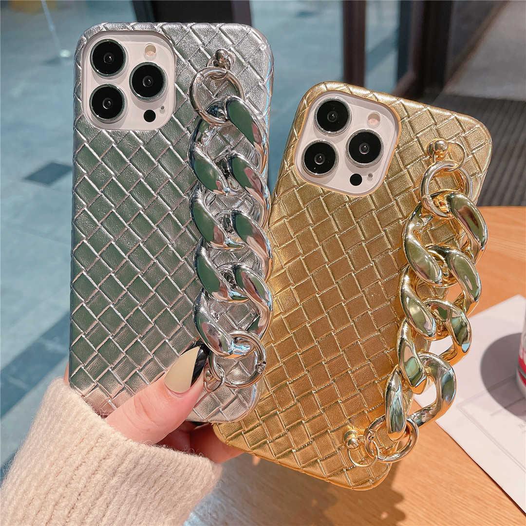 Gold / Silver Weave Pattern iPhone Case with Bold Wrist Chain