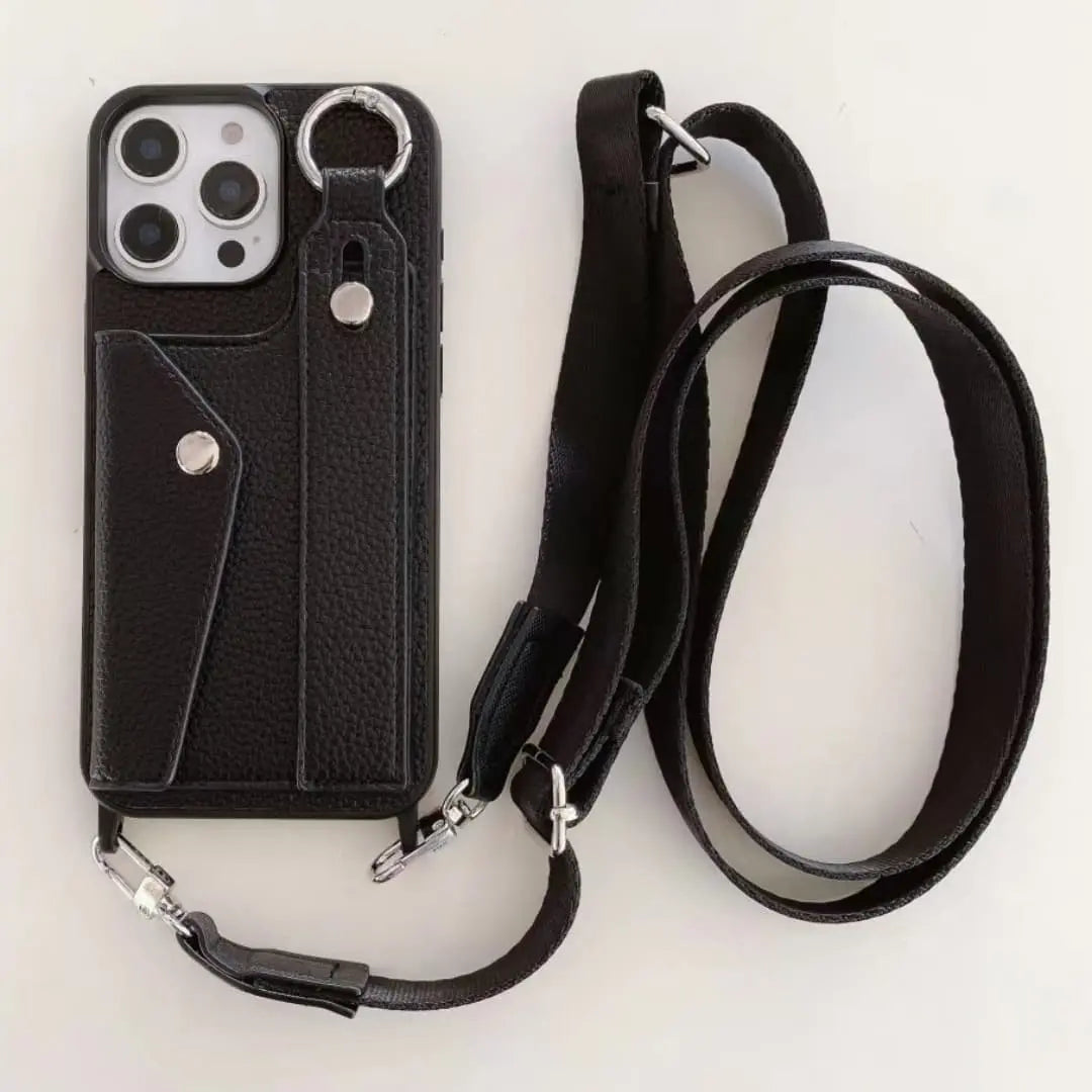 Pebble leather crossbody iPhone case