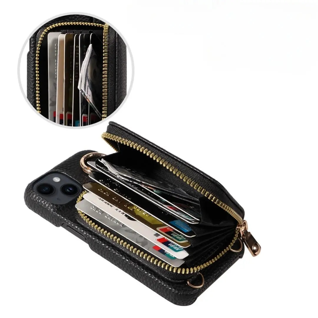 Zipper wallet phone case with card slots