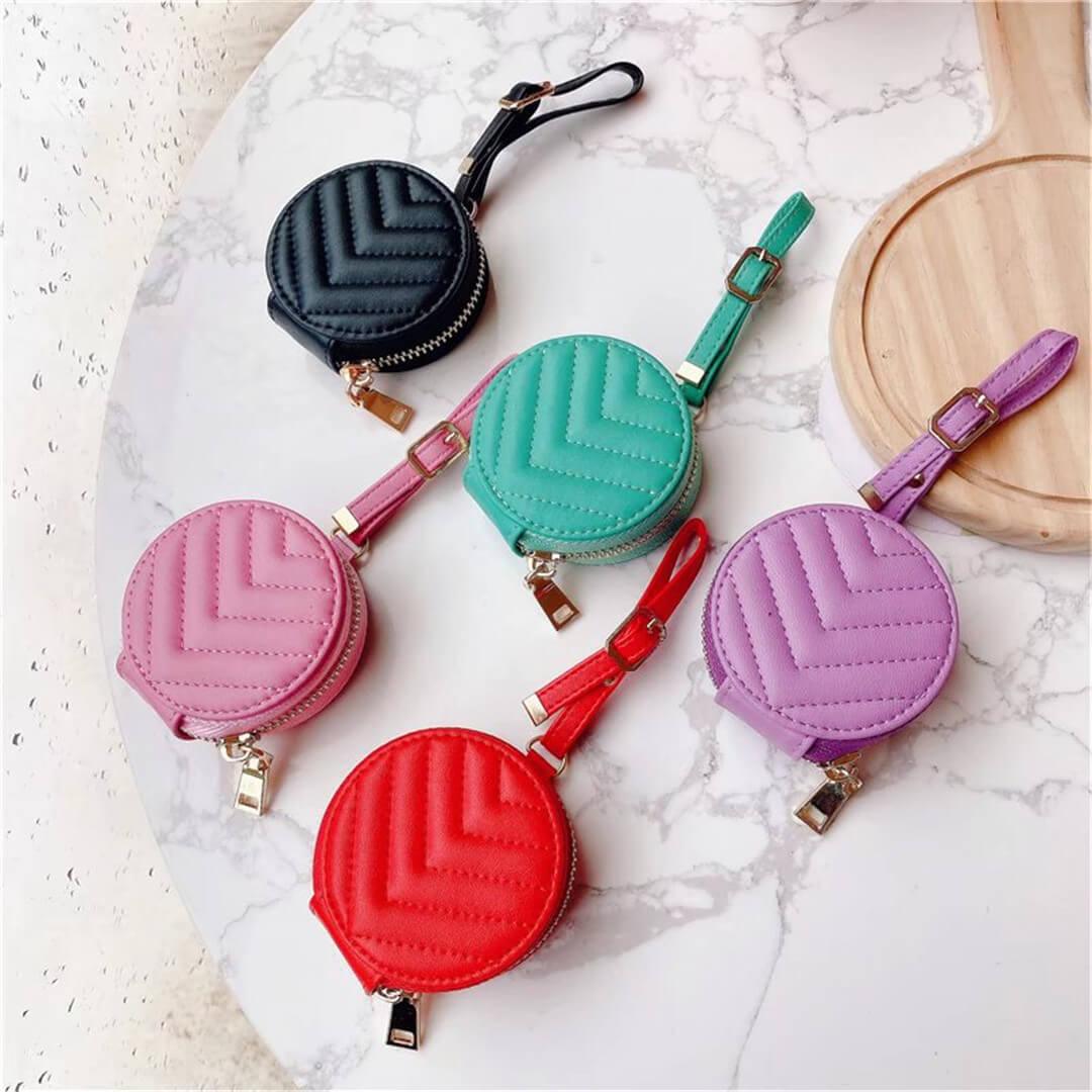 Round Soft Leather AirPods/Earphone Mini Storage Pouch Bag