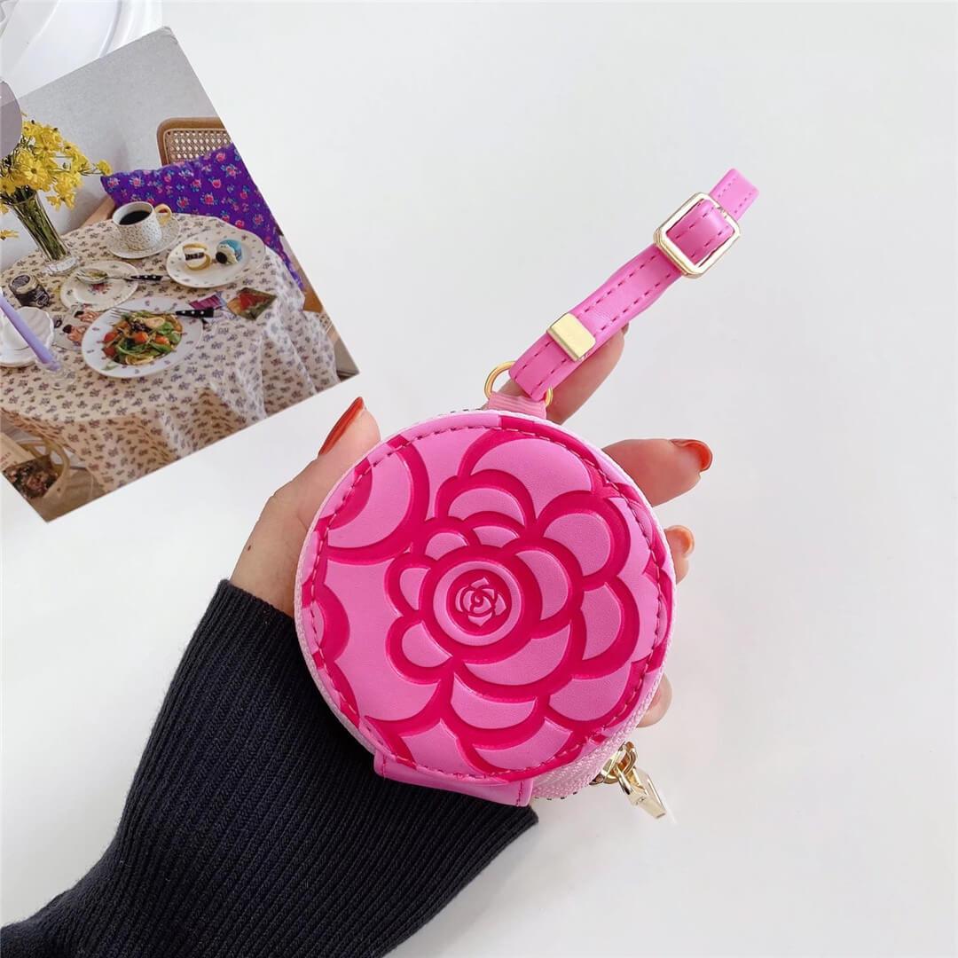 Embossing Camellia Pattern AirPods/Earphone Mini Storage Pouch Bag
