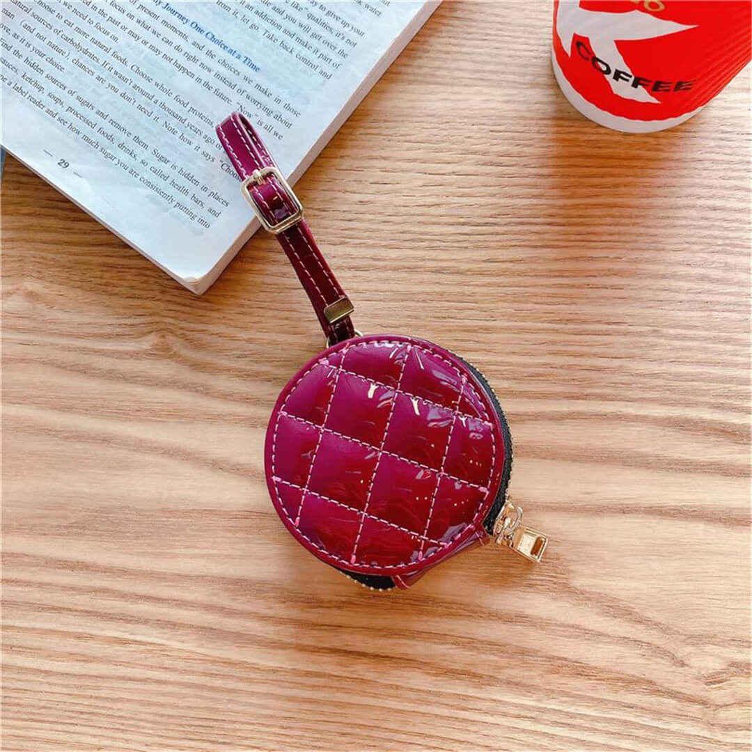 Glossy Leather Checked AirPods/Earphone Mini Storage Pouch Bag