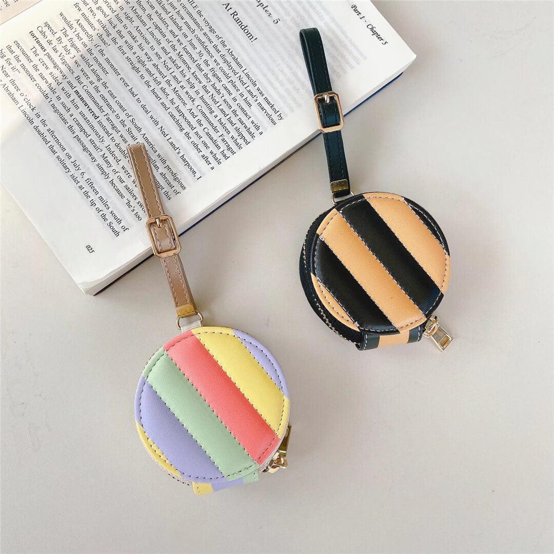 Stripes Pattern Soft Leather AirPods/Earphone Mini Pouch Bag